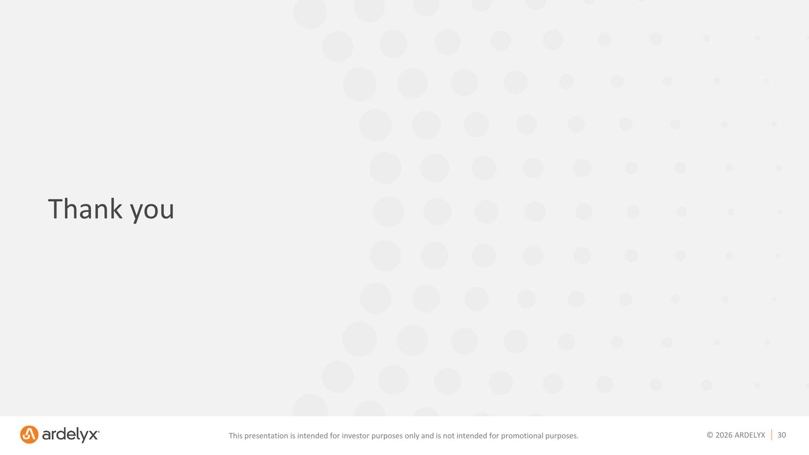 Ardelyx Corporate Presentation — May 2026 — slide 30 of 30
