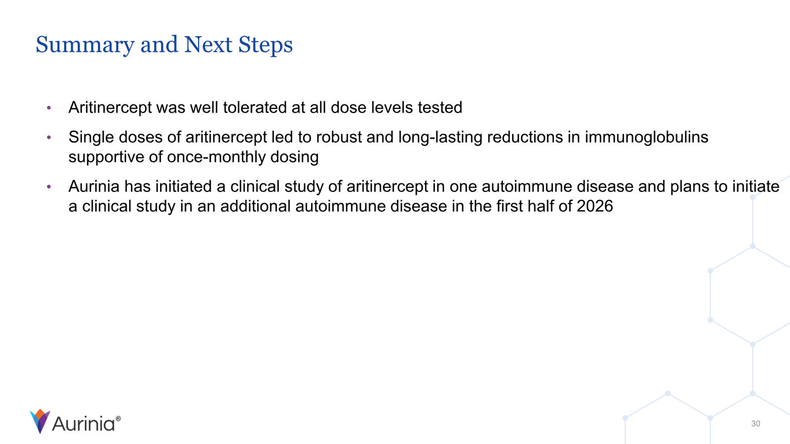 Aurinia Corporate Presentation February 2026 — slide 30 of 31