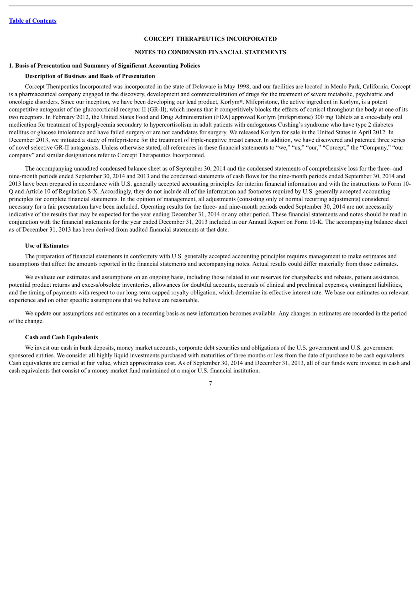 Corcept Therapeutics Corporate Presentation — slide 7 of 52