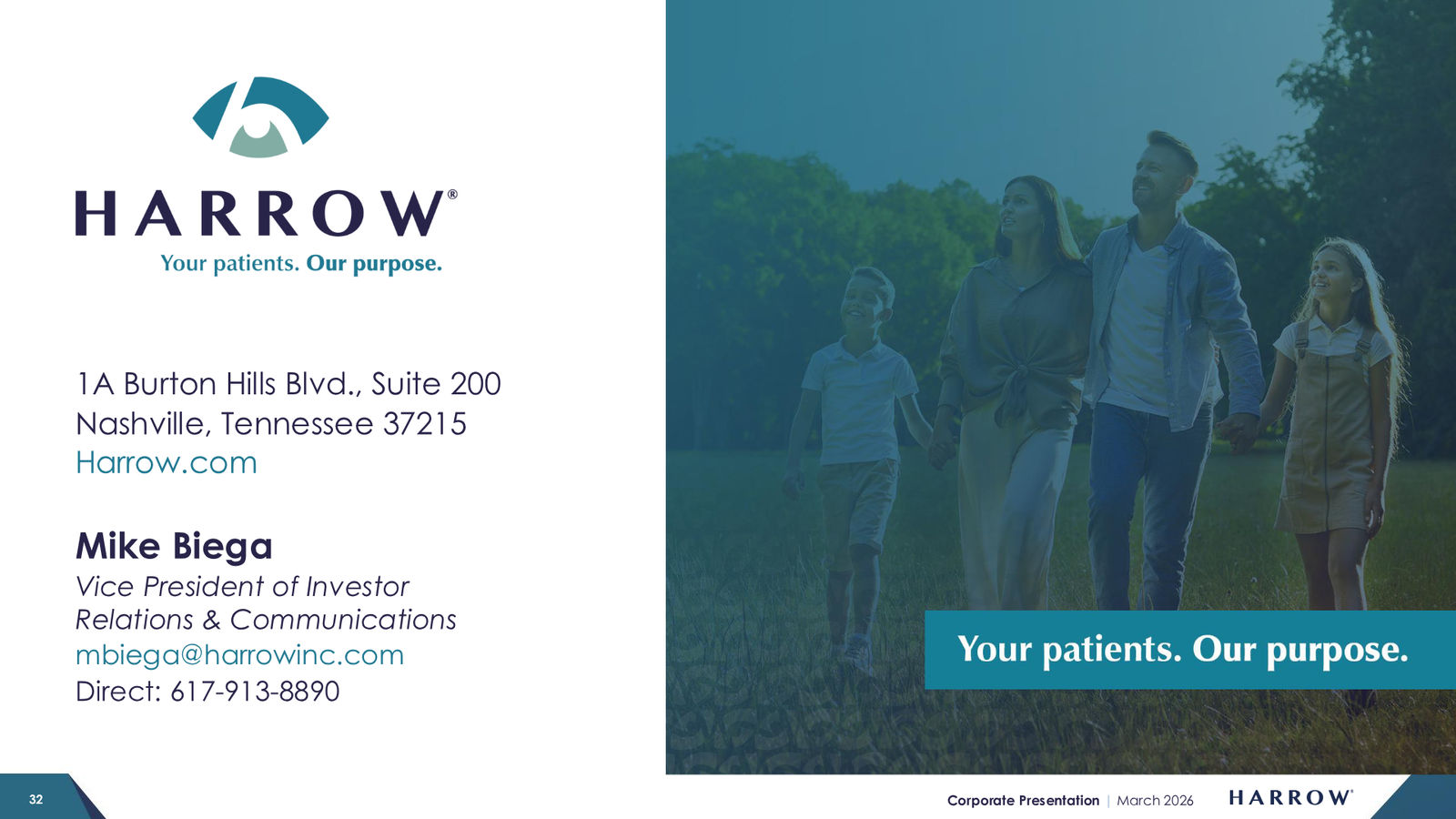 Harrow Corporate Presentation — March 2026 — slide 32 of 32