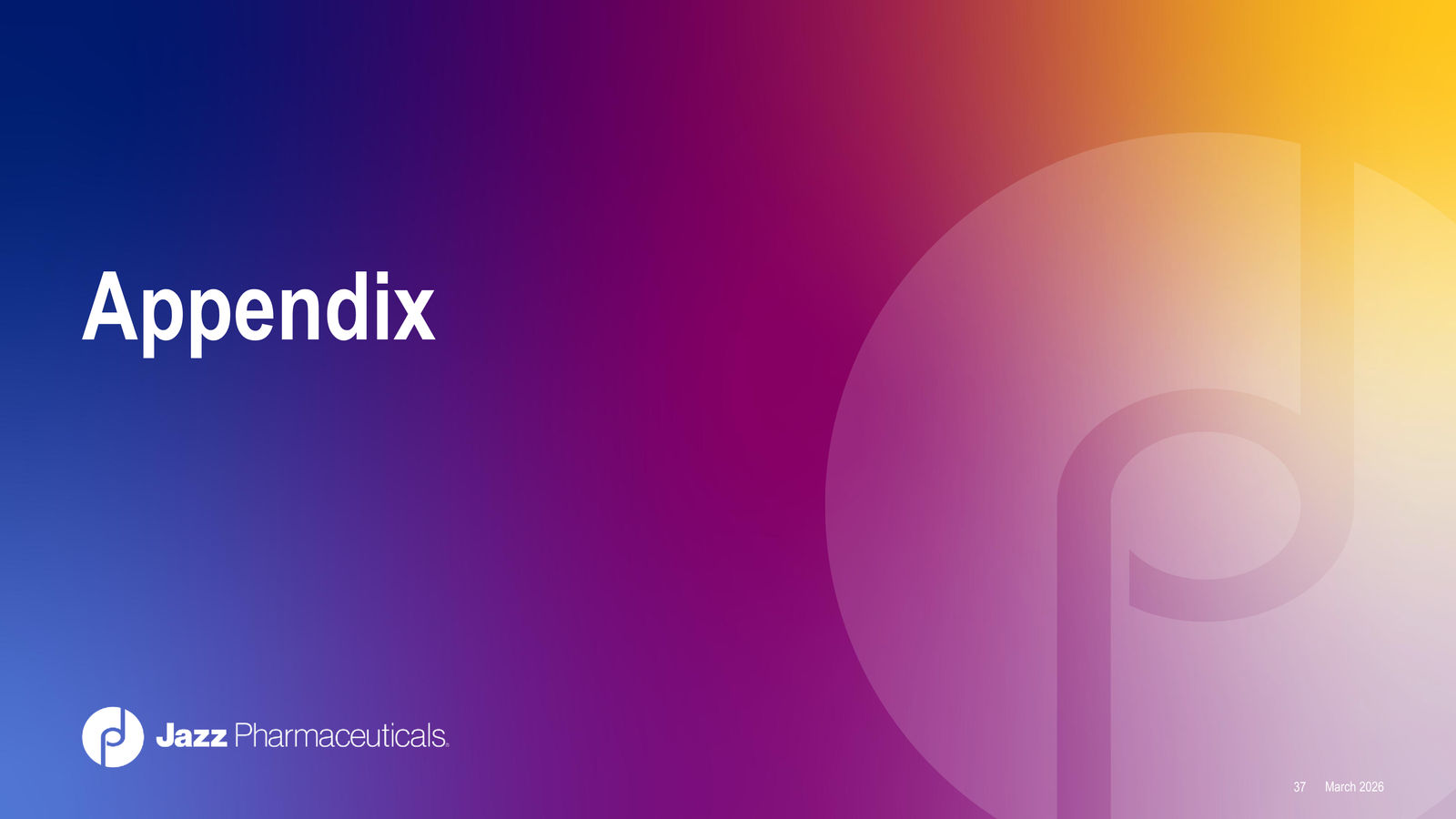Jazz Pharmaceuticals Corporate Overview — slide 37 of 42