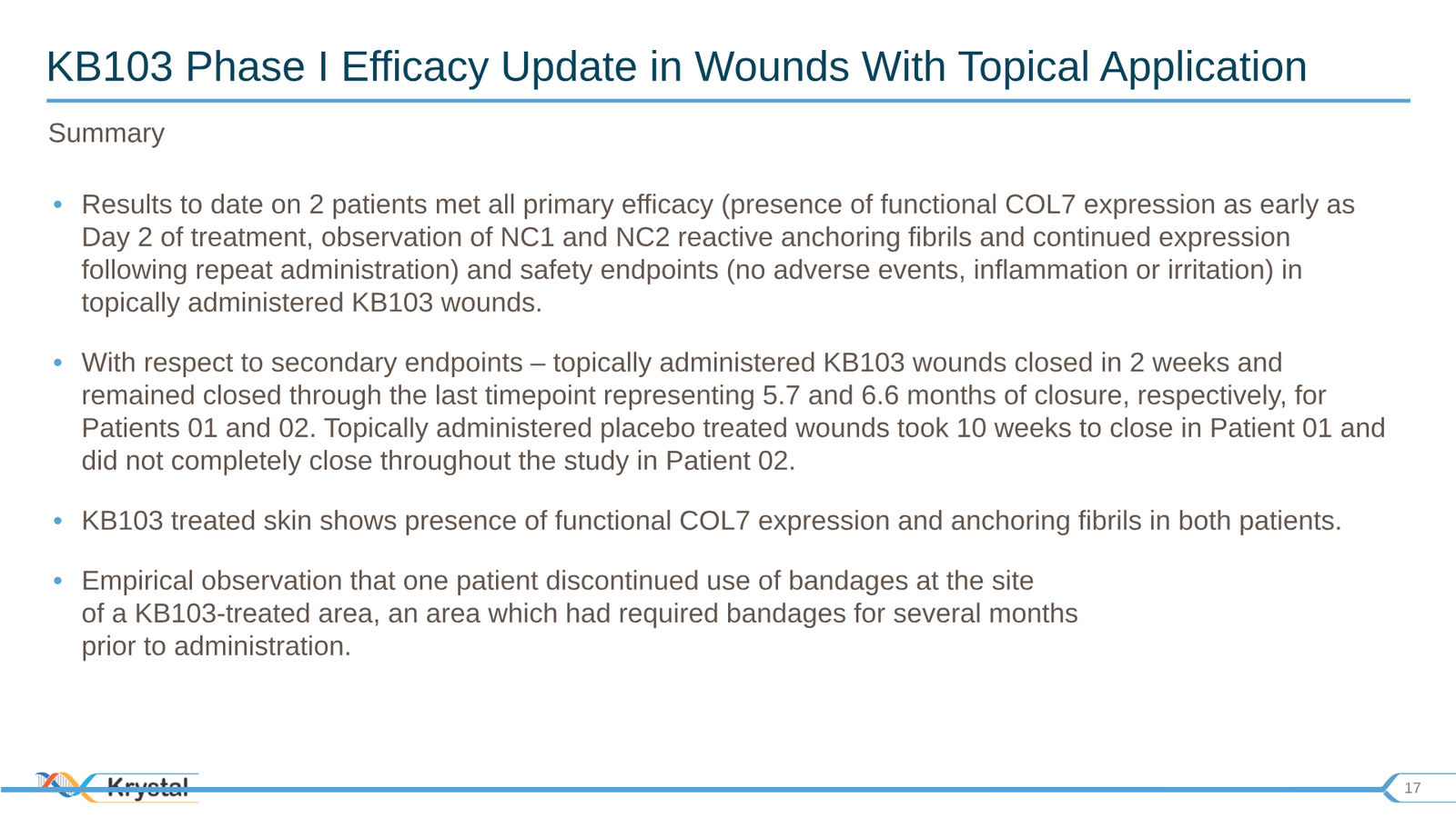 Krystal Biotech Corporate Presentation Q3 2019 — slide 17 of 43