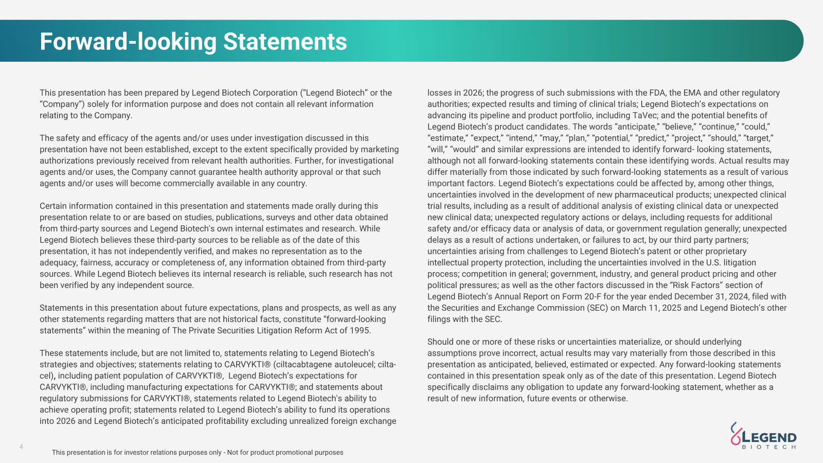 Legend Biotech Q3 2025 Corporate Update — slide 4 of 27