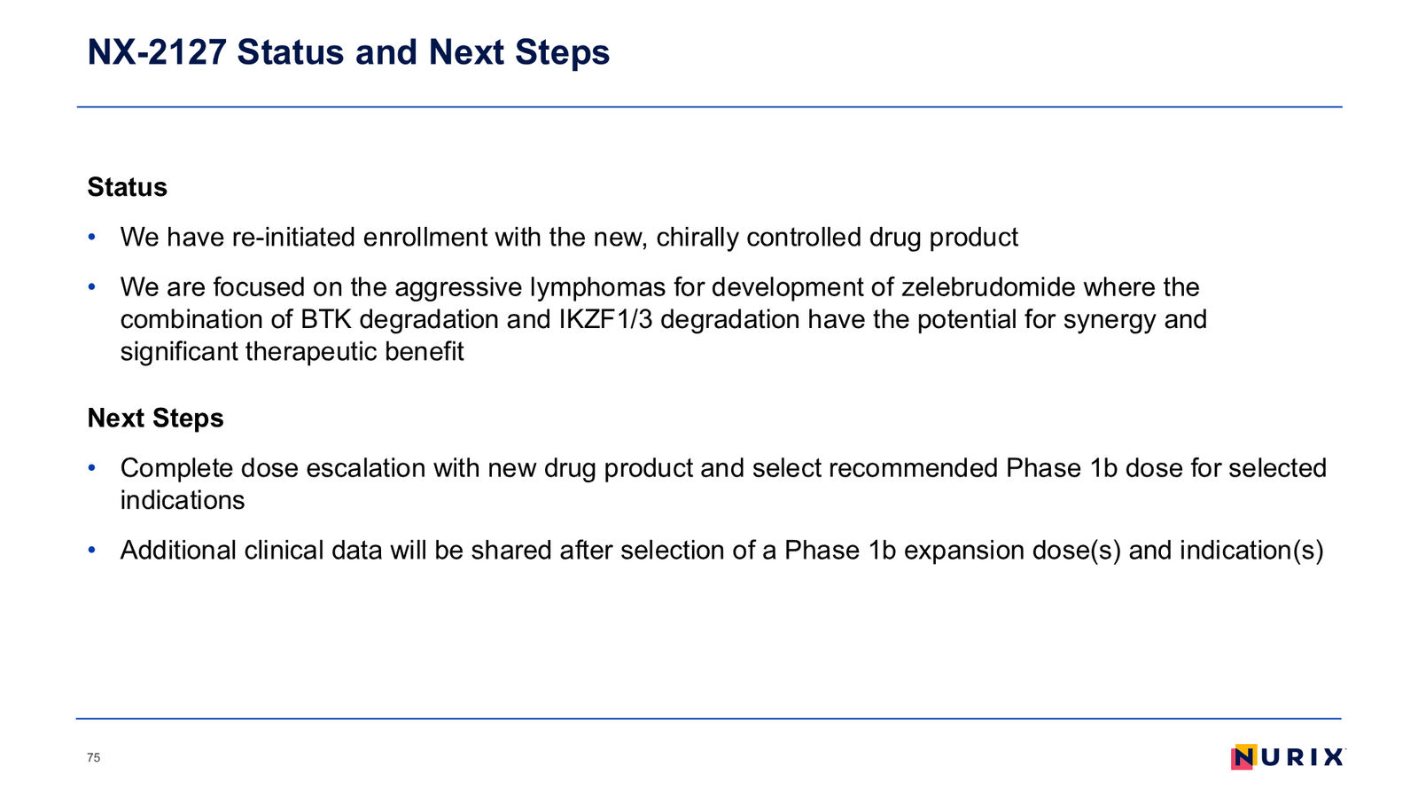 Nurix Therapeutics Investor Presentation April 2026 — slide 75 of 77