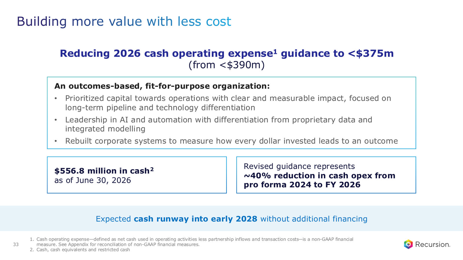 Recursion 2Q 2026 Earnings Presentation — slide 33 of 38