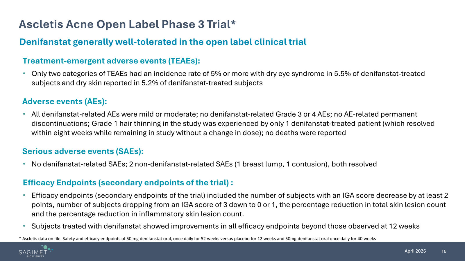 Sagimet Biosciences Corporate Presentation — April 2026 — slide 16 of 22