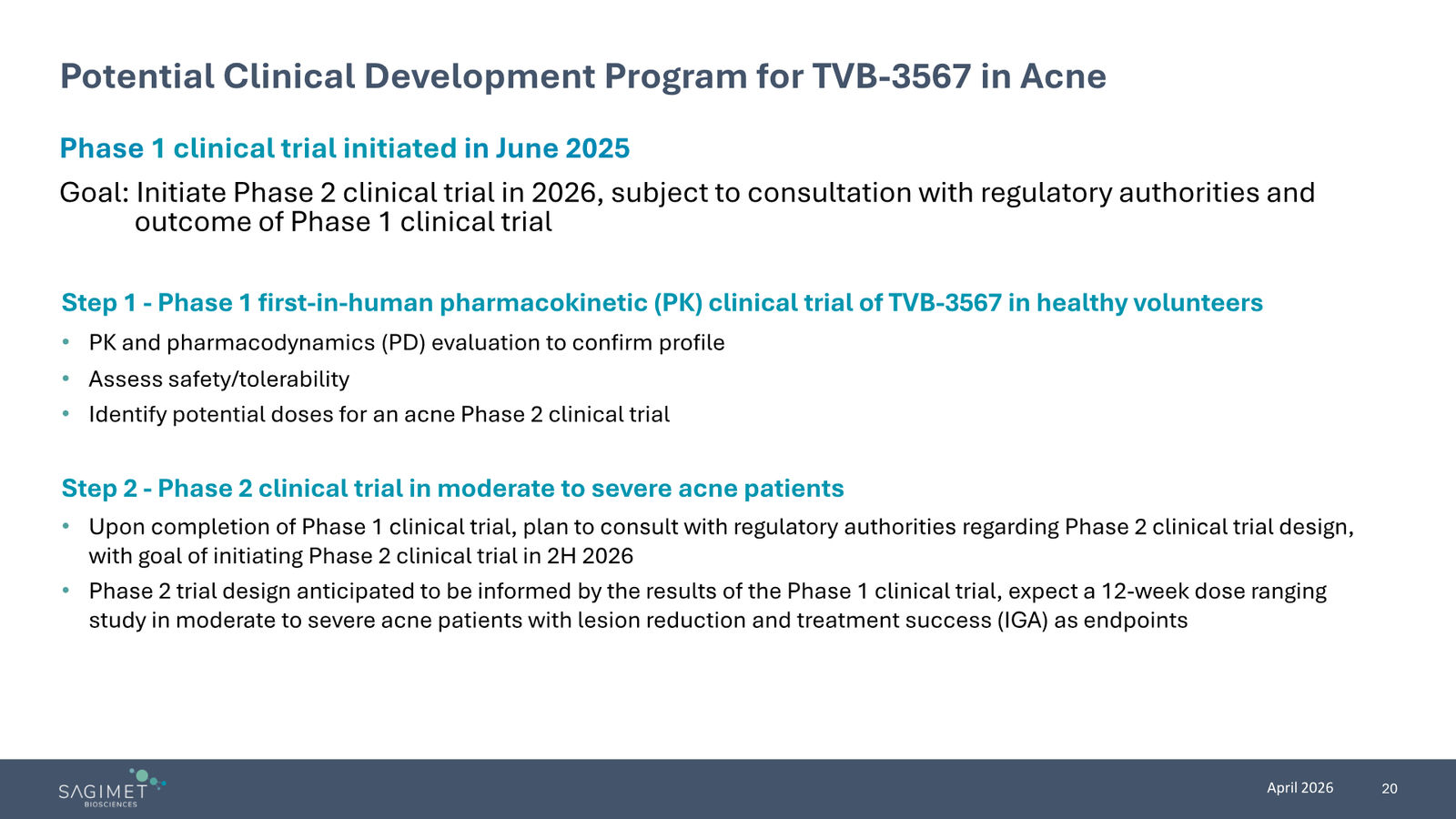 Sagimet Biosciences Corporate Presentation — April 2026 — slide 20 of 22