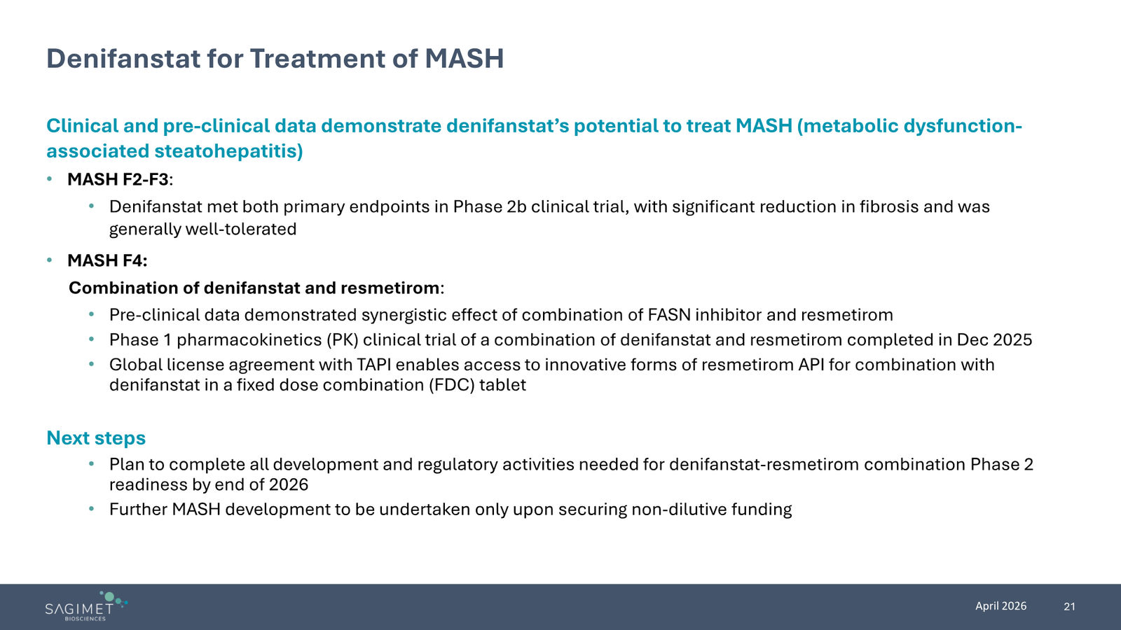 Sagimet Biosciences Corporate Presentation — April 2026 — slide 21 of 22
