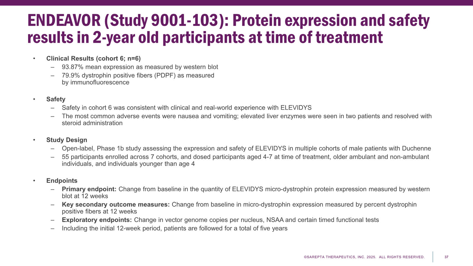 Sarepta Corporate Presentation 2025 — slide 37 of 60