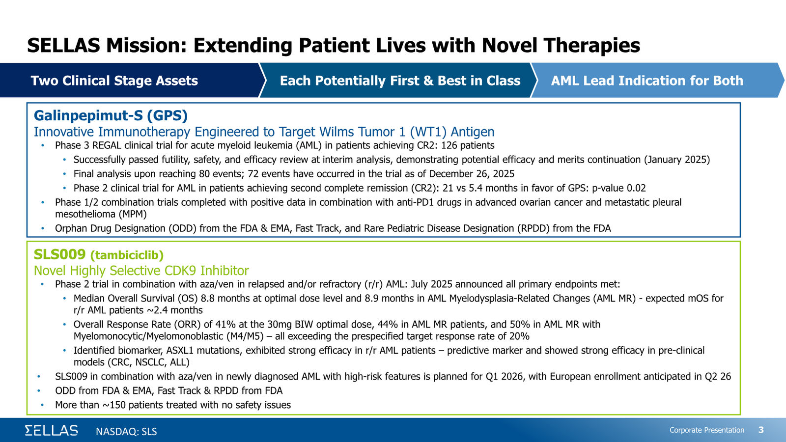 SELLAS Life Sciences Corporate Presentation — February 2026 — slide 3 of 34