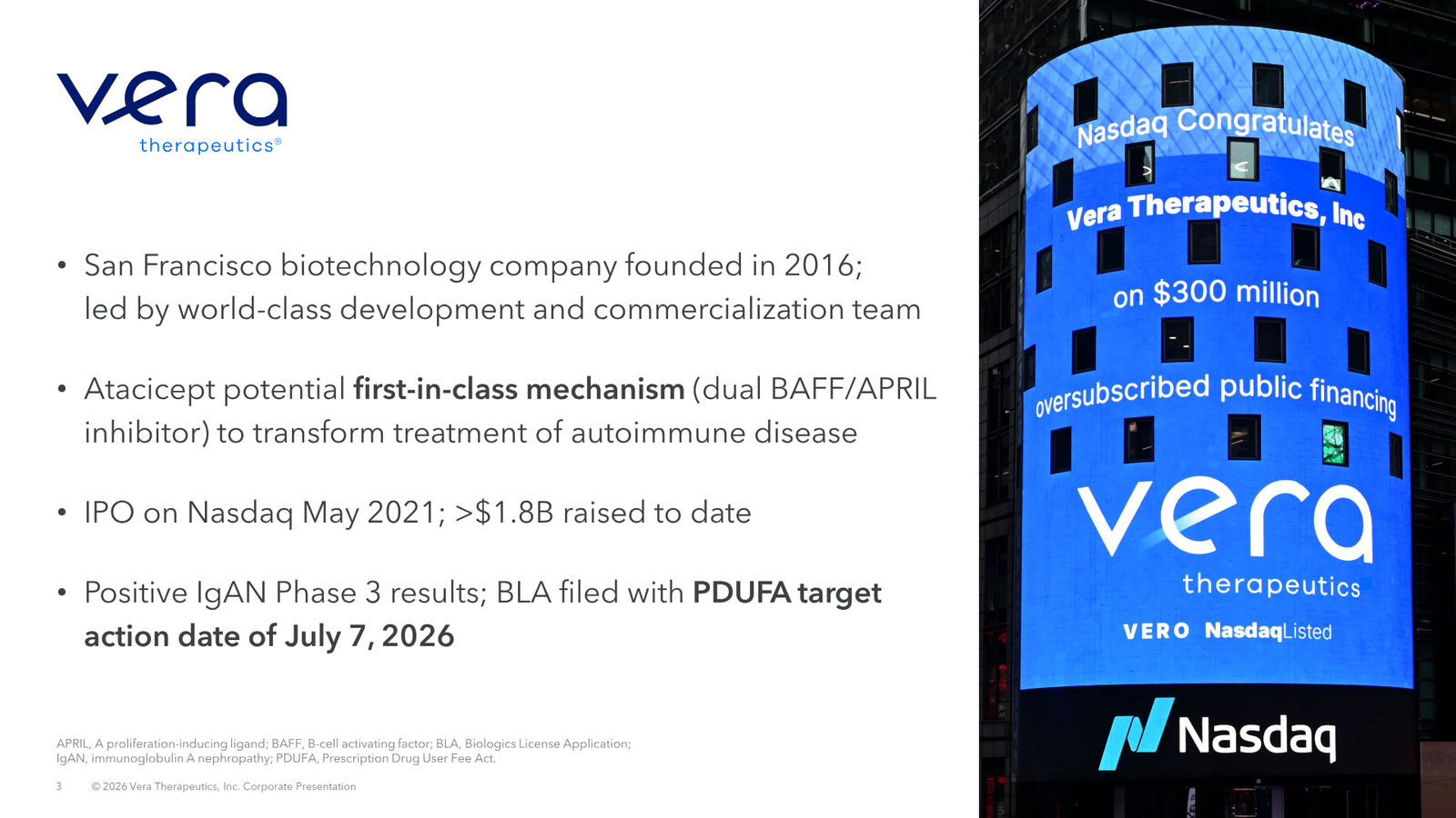 Vera Therapeutics Corporate Deck April 2026 — slide 3 of 32