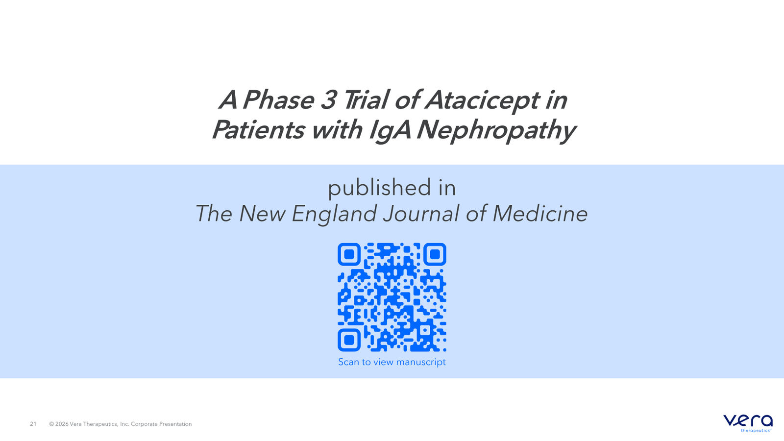 Vera Therapeutics Corporate Deck April 2026 — slide 21 of 32