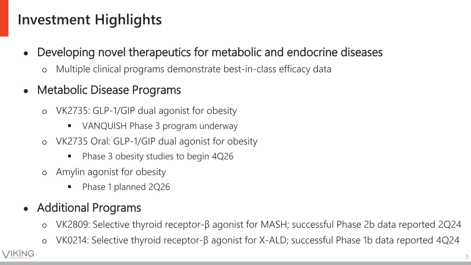 Viking Therapeutics Corporate Presentation May 2026 — slide 3 of 37